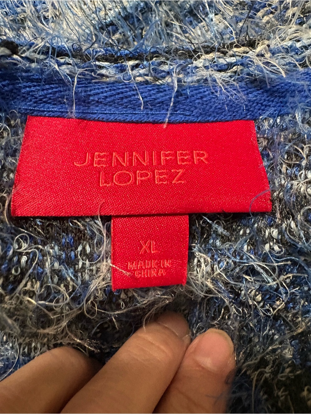 Jennifer Lopez Blue Fuzzy Faux Wrap Sweater - Picture 4 of 6